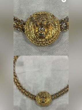 AUTHENTIC CHANEL Gold colored Lion Medallion Chain Necklace - Women's Jewelry